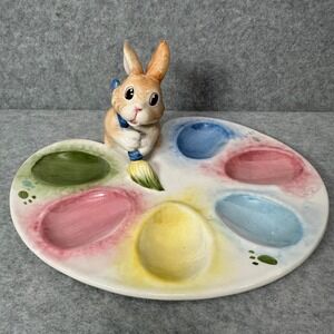Fitz and Floyd Easter Egg Tray Bunny Artist Palette Painting Dish Serving